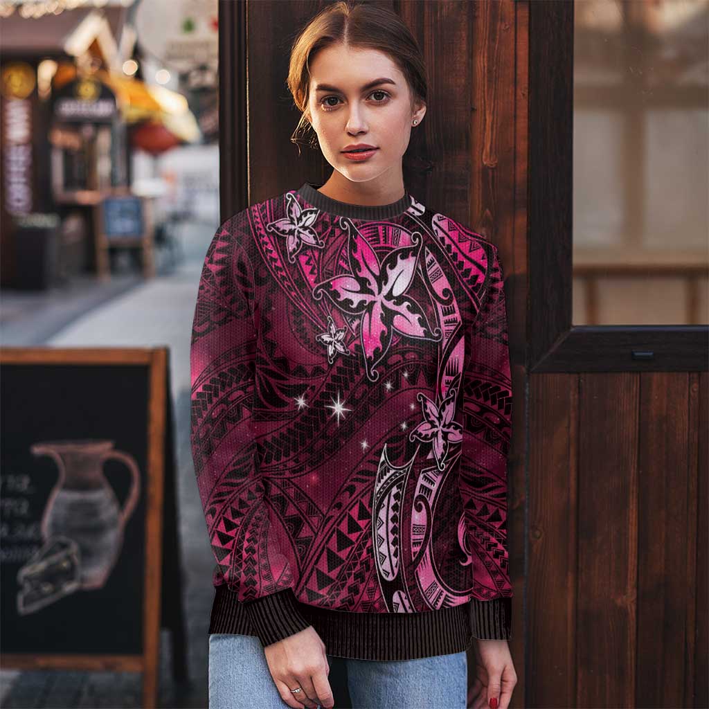 Hawaii Makahiki Season Ugly Christmas Sweater Floral Tribal Tattoo Pink Galaxy LT05 - Polynesian Pride