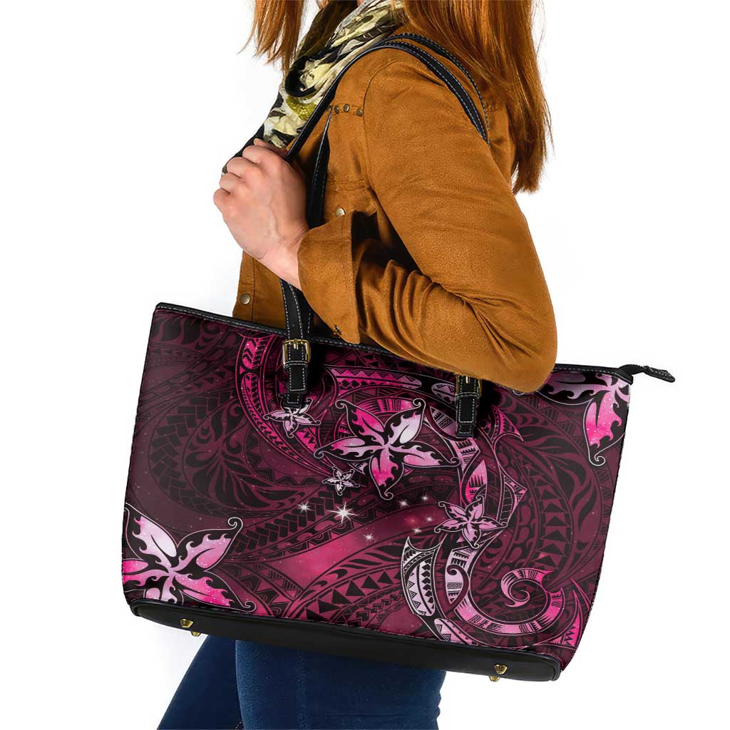 Hawaii Makahiki Season Leather Tote Bag Floral Tribal Tattoo Pink Galaxy LT05 Pink - Polynesian Pride
