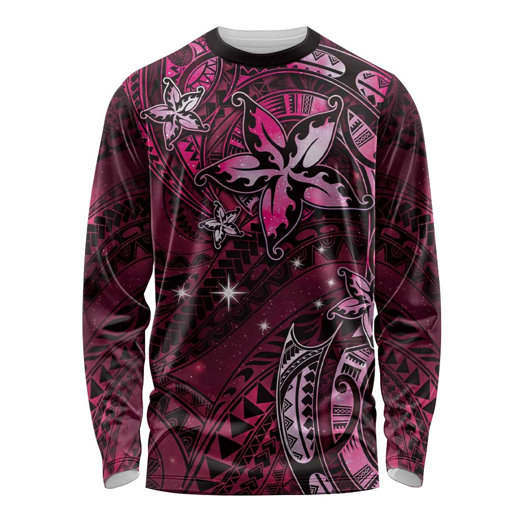 Hawaii Makahiki Season Long Sleeve Shirt Floral Tribal Tattoo Pink Galaxy LT05 Unisex Pink - Polynesian Pride