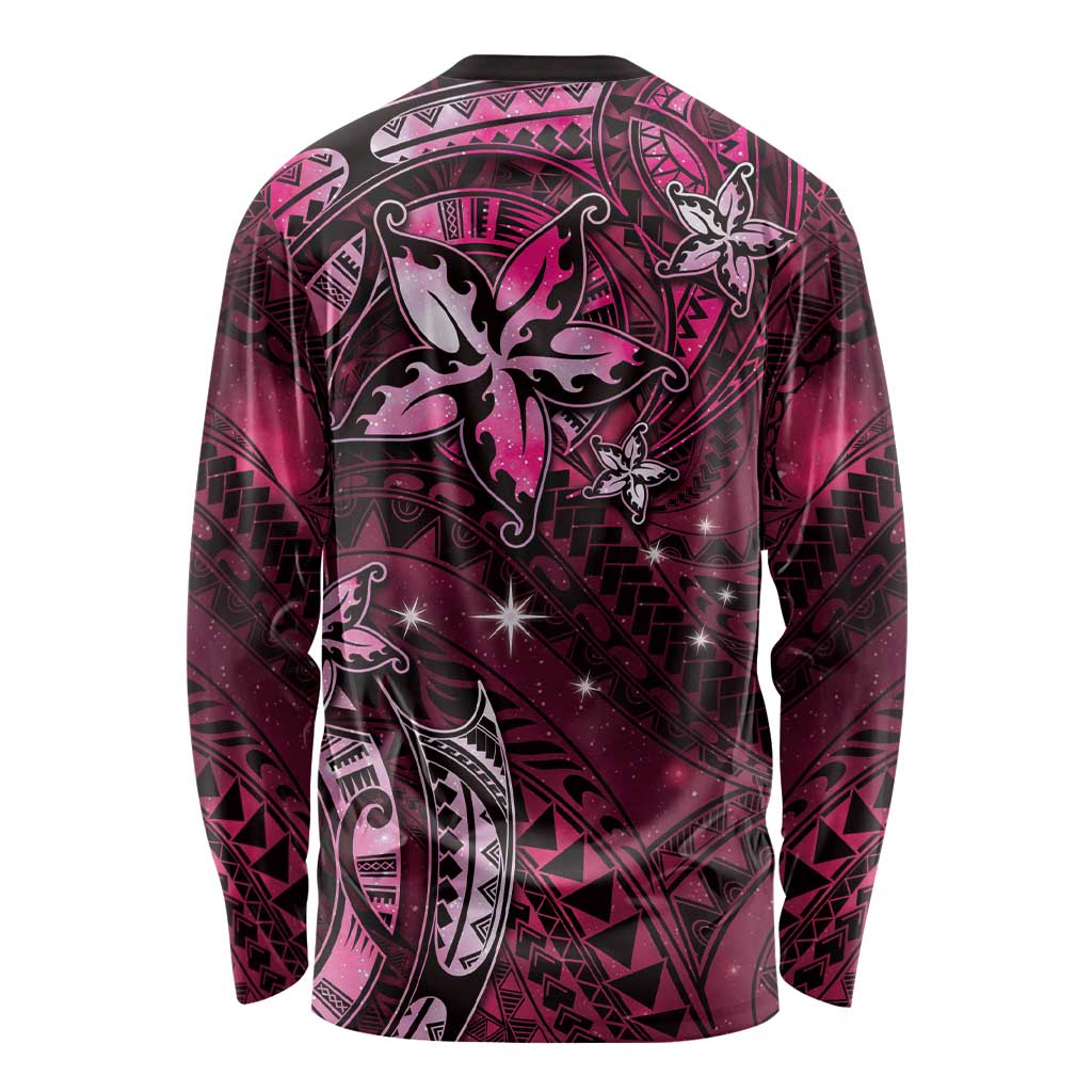 Hawaii Makahiki Season Long Sleeve Shirt Floral Tribal Tattoo Pink Galaxy LT05 - Polynesian Pride