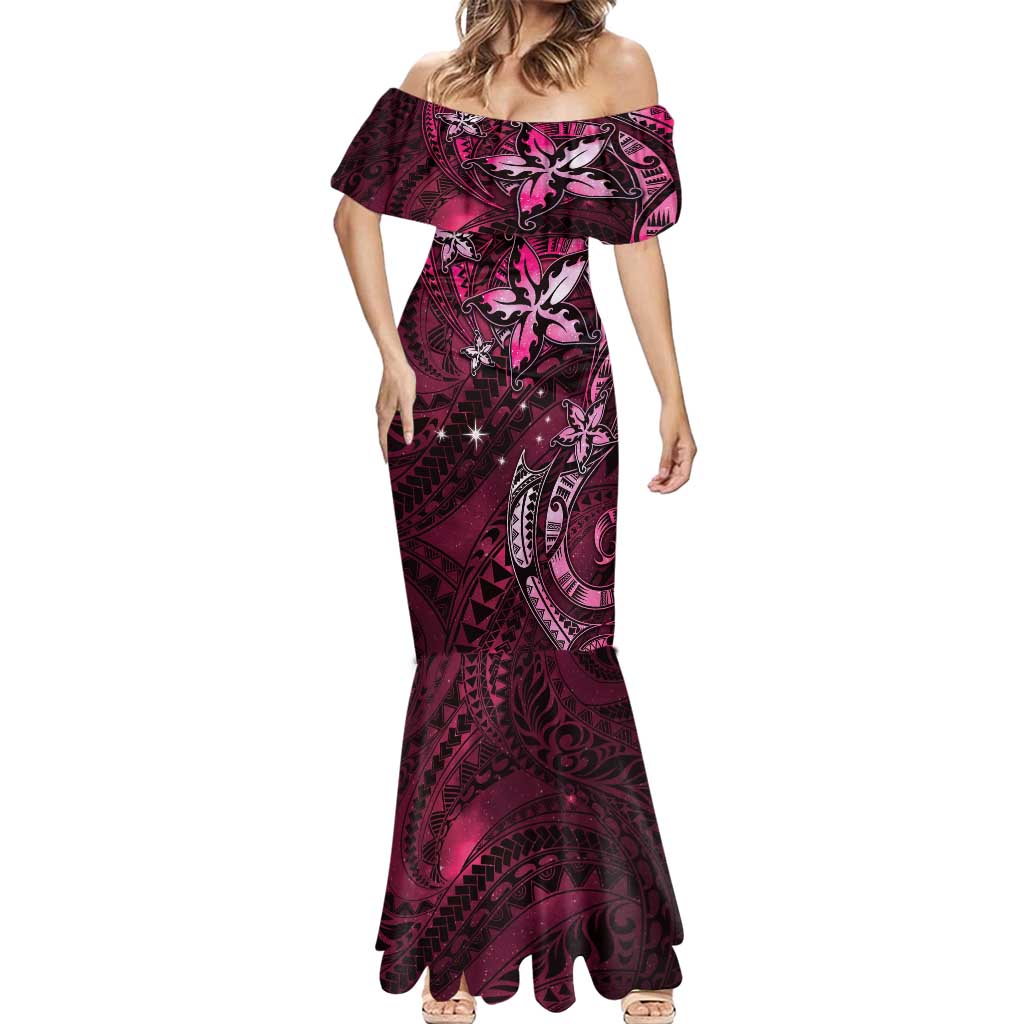 Hawaii Makahiki Season Mermaid Dress Floral Tribal Tattoo Pink Galaxy LT05 - Polynesian Pride
