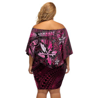 Hawaii Makahiki Season Off Shoulder Short Dress Floral Tribal Tattoo Pink Galaxy LT05 - Polynesian Pride