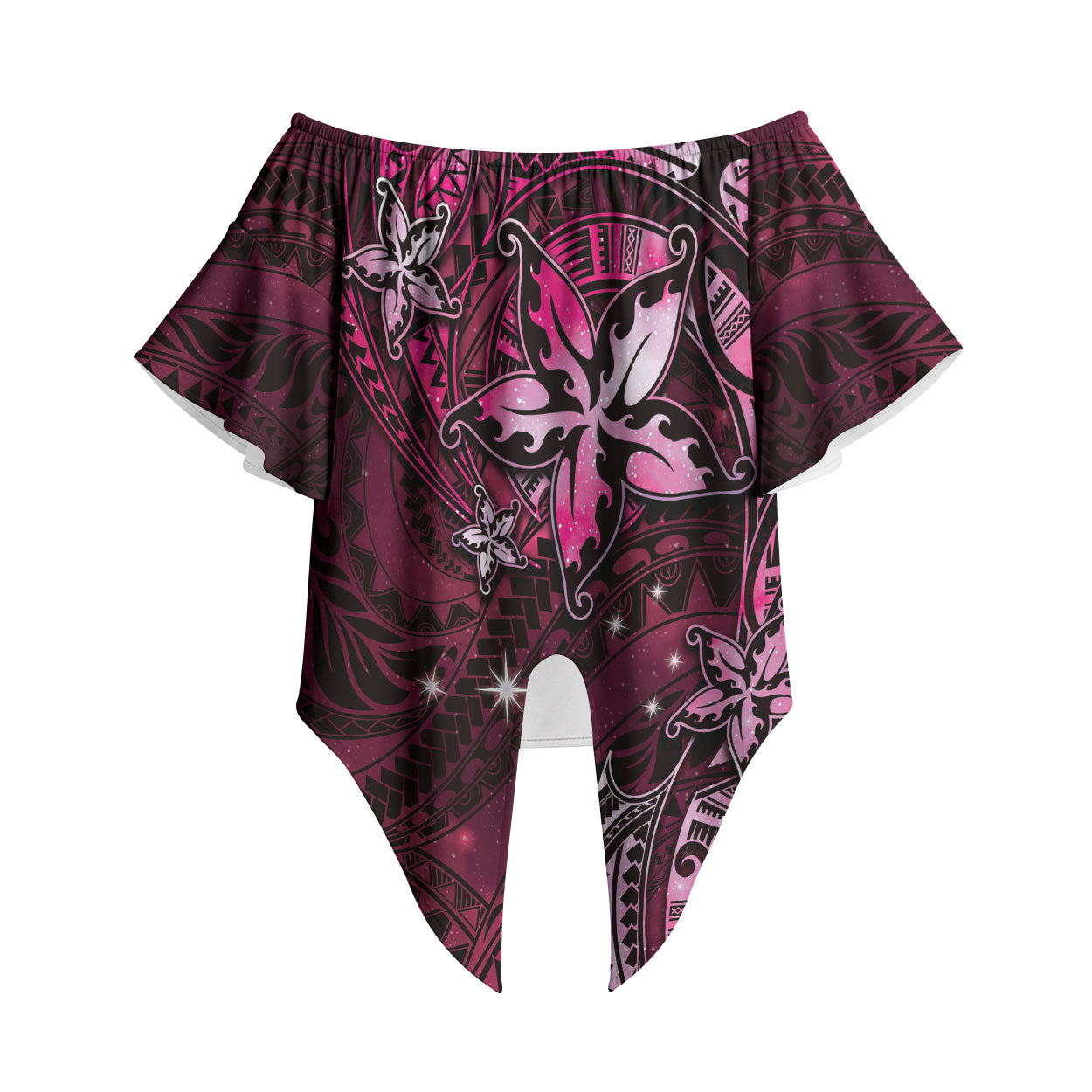 Hawaii Makahiki Season Off Shoulder Wrap Waist Top Floral Tribal Tattoo Pink Galaxy LT05 Pink - Polynesian Pride