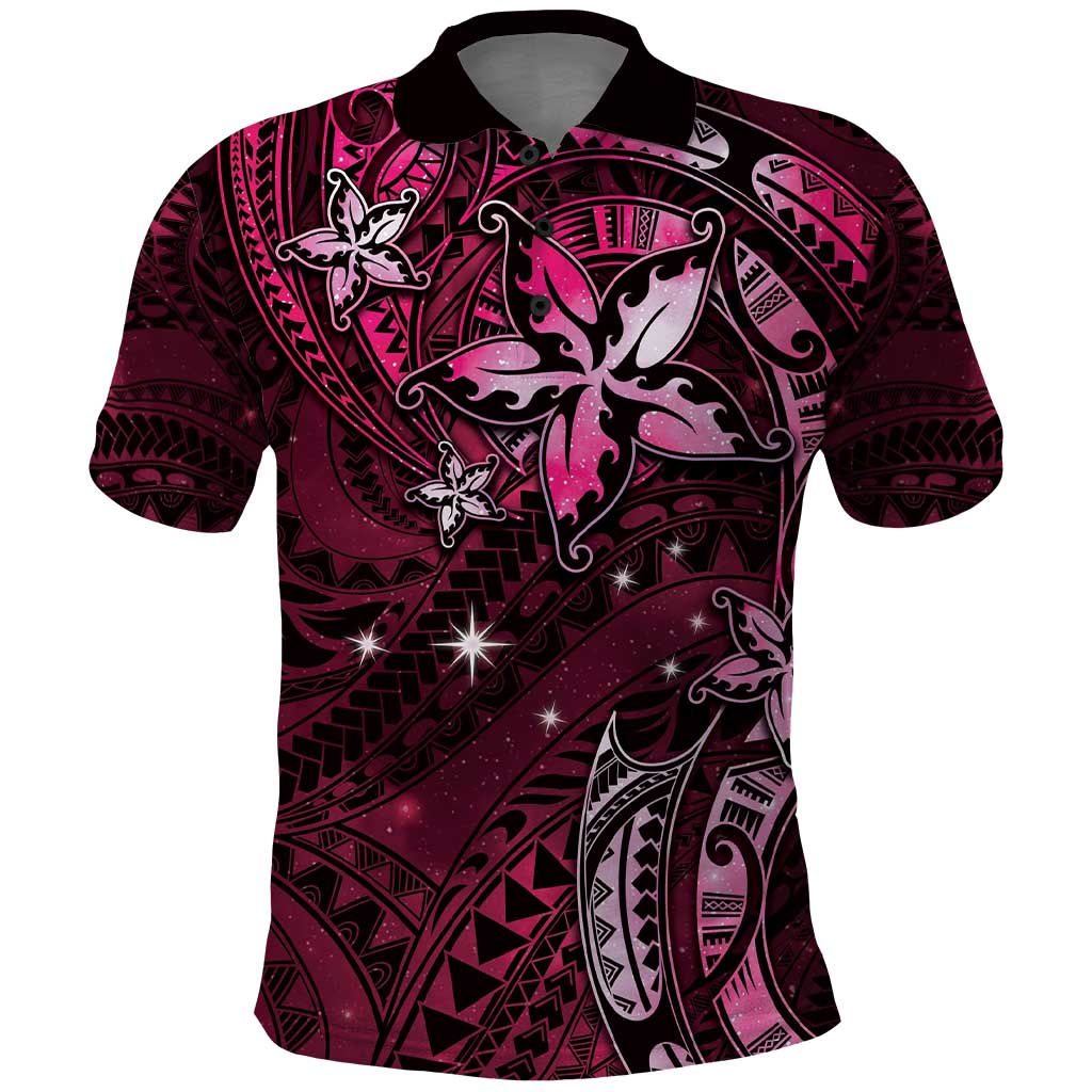 Hawaii Makahiki Season Polo Shirt Floral Tribal Tattoo Pink Galaxy LT05 Pink - Polynesian Pride