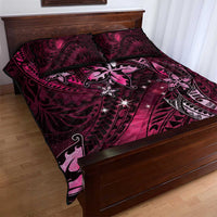 Hawaii Makahiki Season Quilt Bed Set Floral Tribal Tattoo Pink Galaxy
