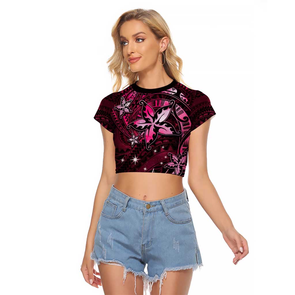 Hawaii Makahiki Season Raglan Cropped T Shirt Floral Tribal Tattoo Pink Galaxy LT05 Female Pink - Polynesian Pride