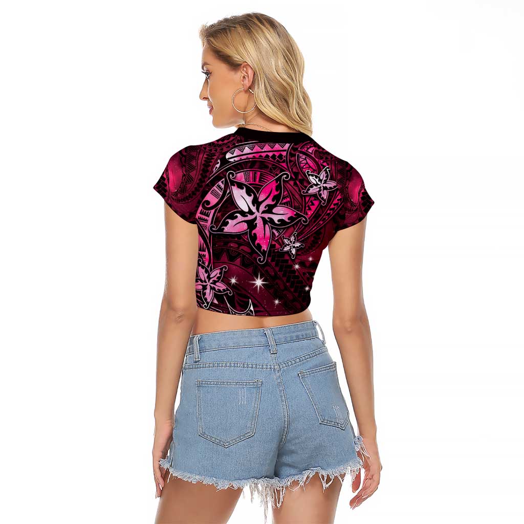 Hawaii Makahiki Season Raglan Cropped T Shirt Floral Tribal Tattoo Pink Galaxy LT05 - Polynesian Pride