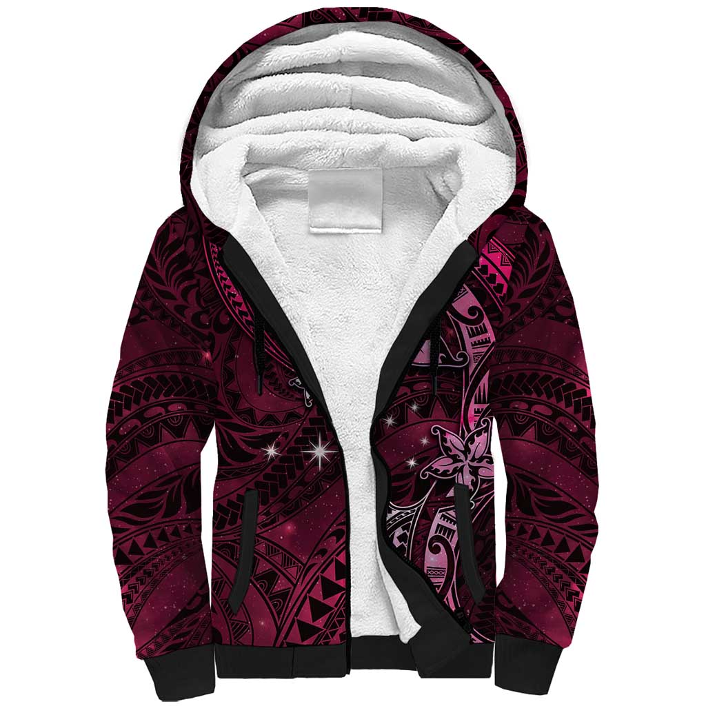 Hawaii Makahiki Season Sherpa Hoodie Floral Tribal Tattoo Pink Galaxy LT05 Unisex Pink - Polynesian Pride