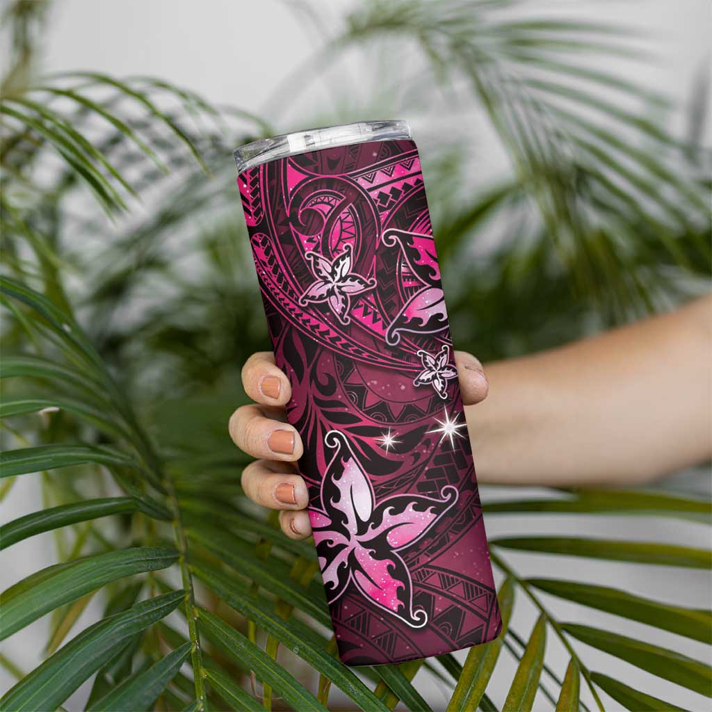 Hawaii Makahiki Season Skinny Tumbler Floral Tribal Tattoo Pink Galaxy LT05 - Polynesian Pride