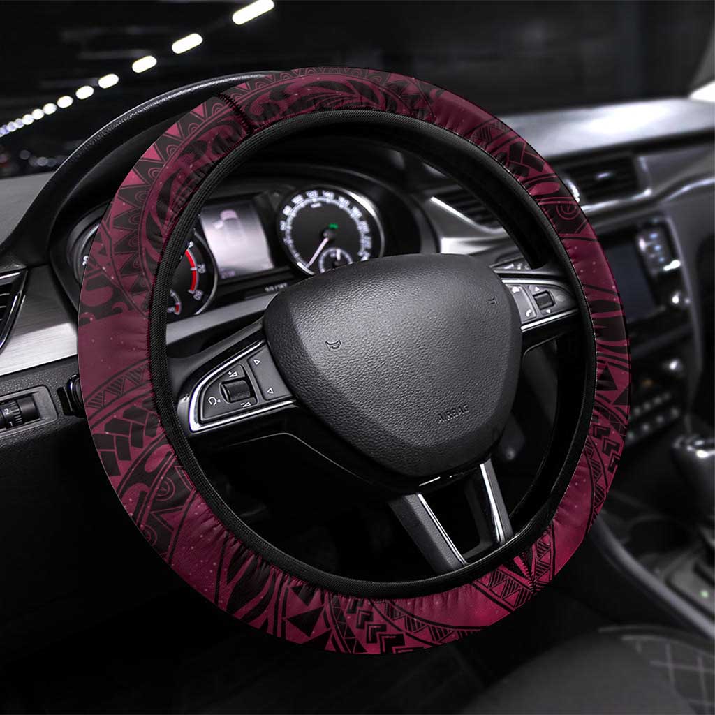 Hawaii Makahiki Season Steering Wheel Cover Floral Tribal Tattoo Pink Galaxy LT05 Universal Fit Pink - Polynesian Pride