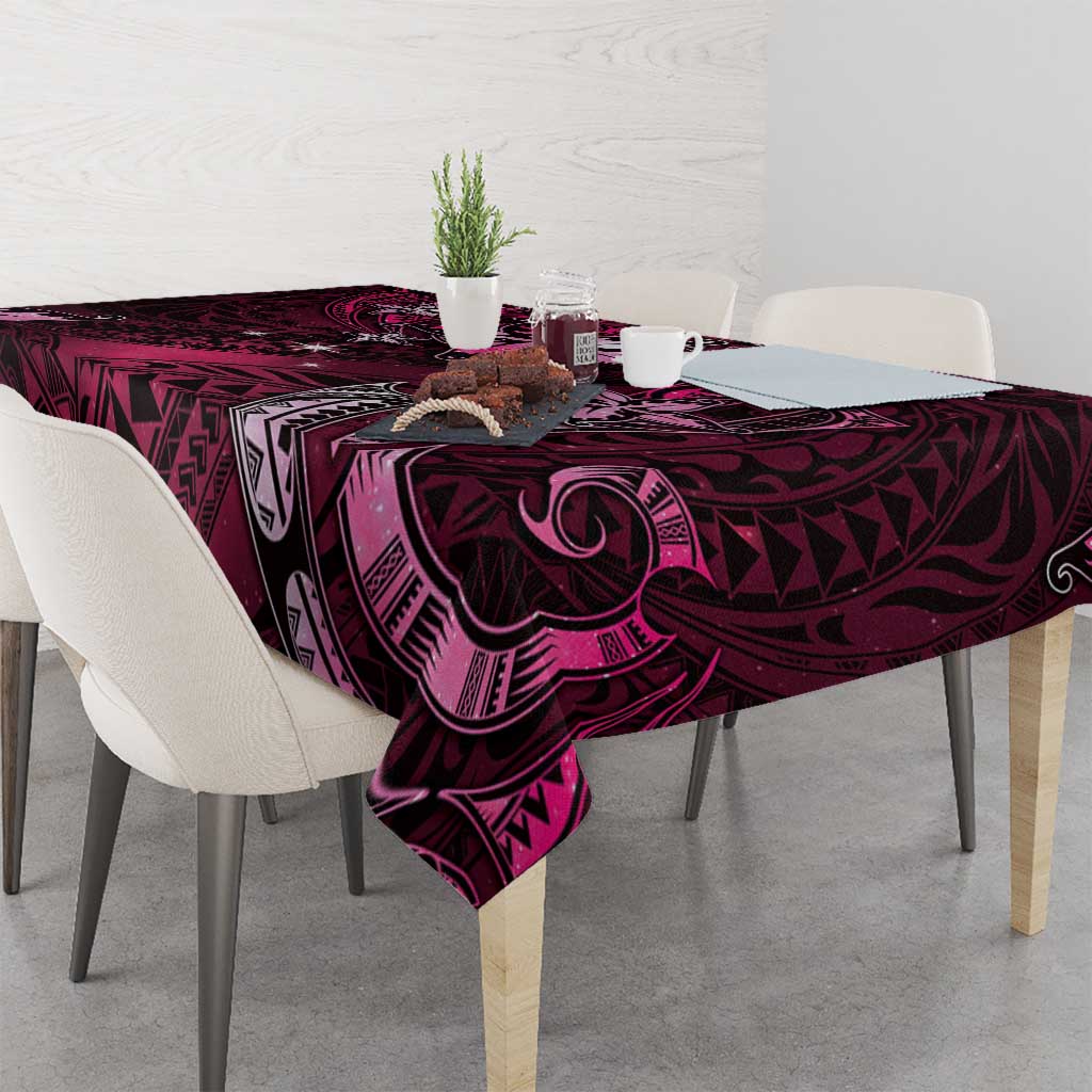 Hawaii Makahiki Season Tablecloth Floral Tribal Tattoo Pink Galaxy