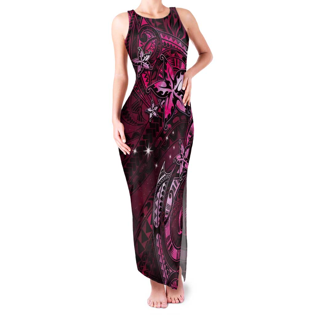 Hawaii Makahiki Season Tank Maxi Dress Floral Tribal Tattoo Pink Galaxy LT05 Women Pink - Polynesian Pride