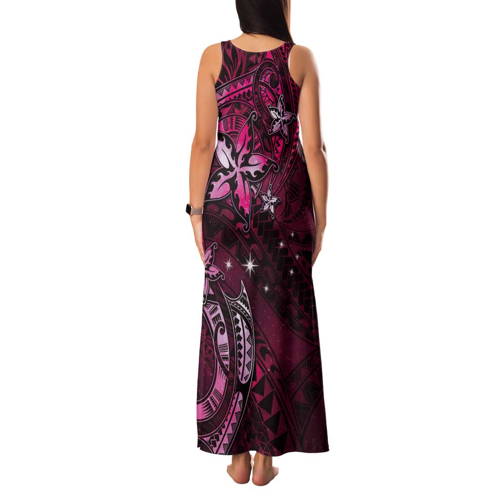 Hawaii Makahiki Season Tank Maxi Dress Floral Tribal Tattoo Pink Galaxy LT05 - Polynesian Pride