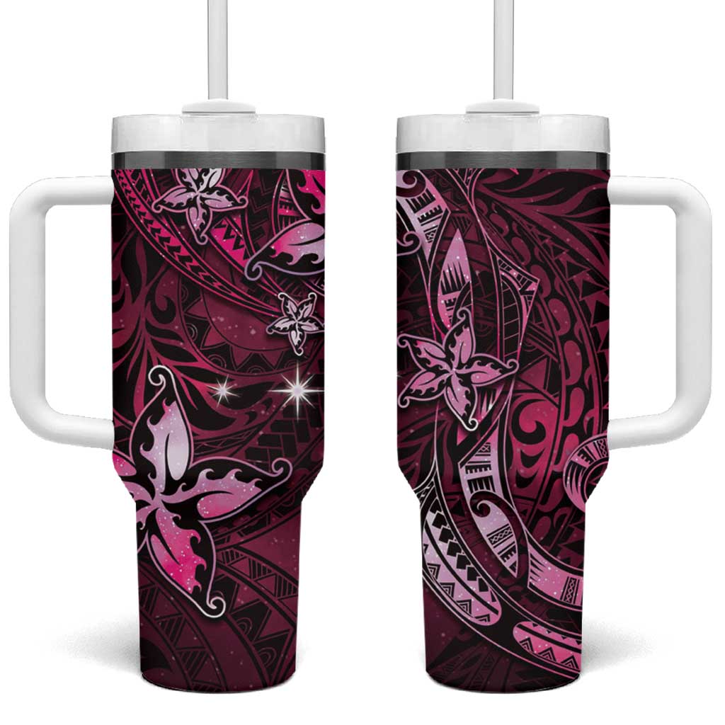 Hawaii Makahiki Season Tumbler With Handle Floral Tribal Tattoo Pink Galaxy LT05 One Size: 40 oz Pink - Polynesian Pride