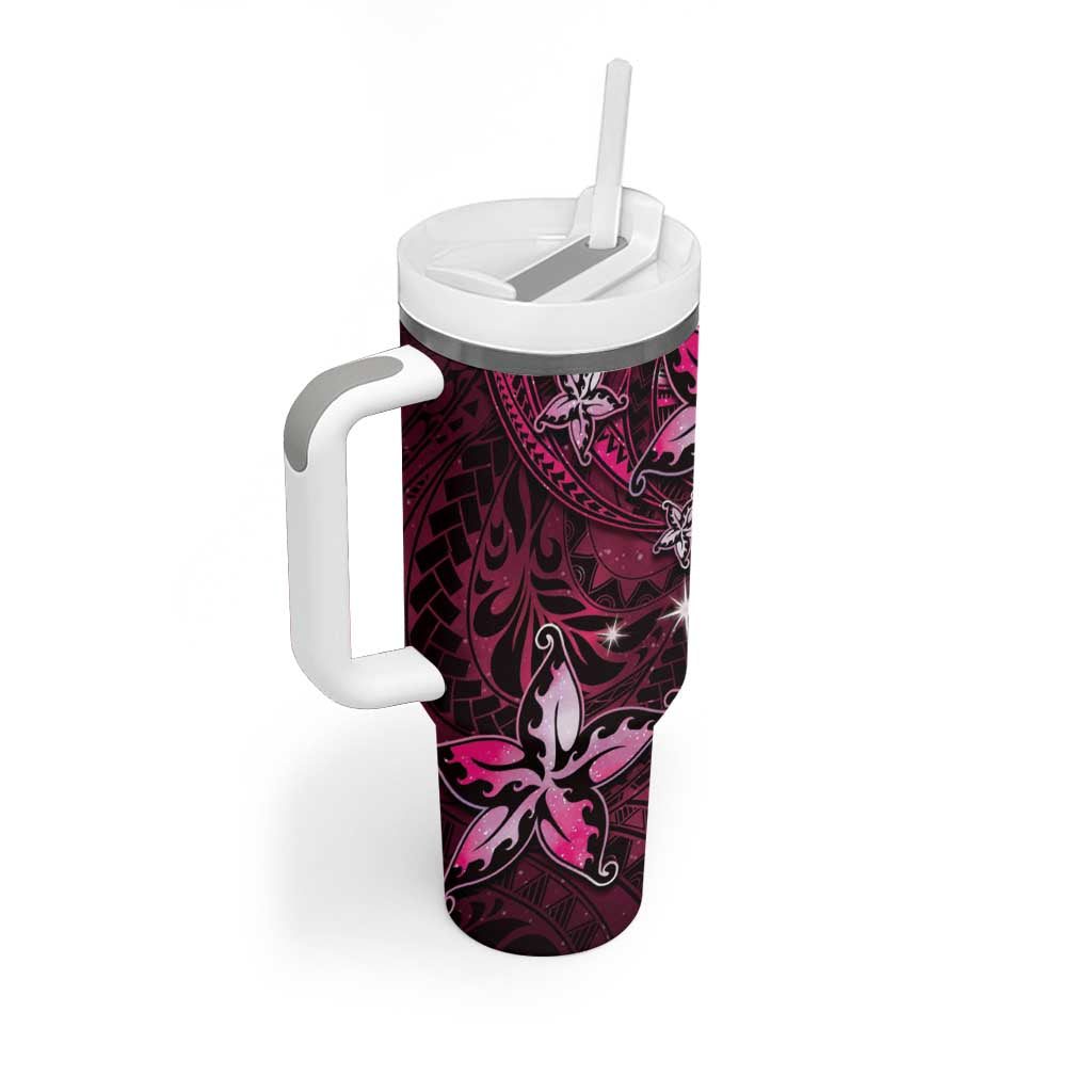 Hawaii Makahiki Season Tumbler With Handle Floral Tribal Tattoo Pink Galaxy LT05 - Polynesian Pride