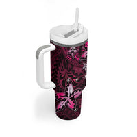 Hawaii Makahiki Season Tumbler With Handle Floral Tribal Tattoo Pink Galaxy LT05 - Polynesian Pride