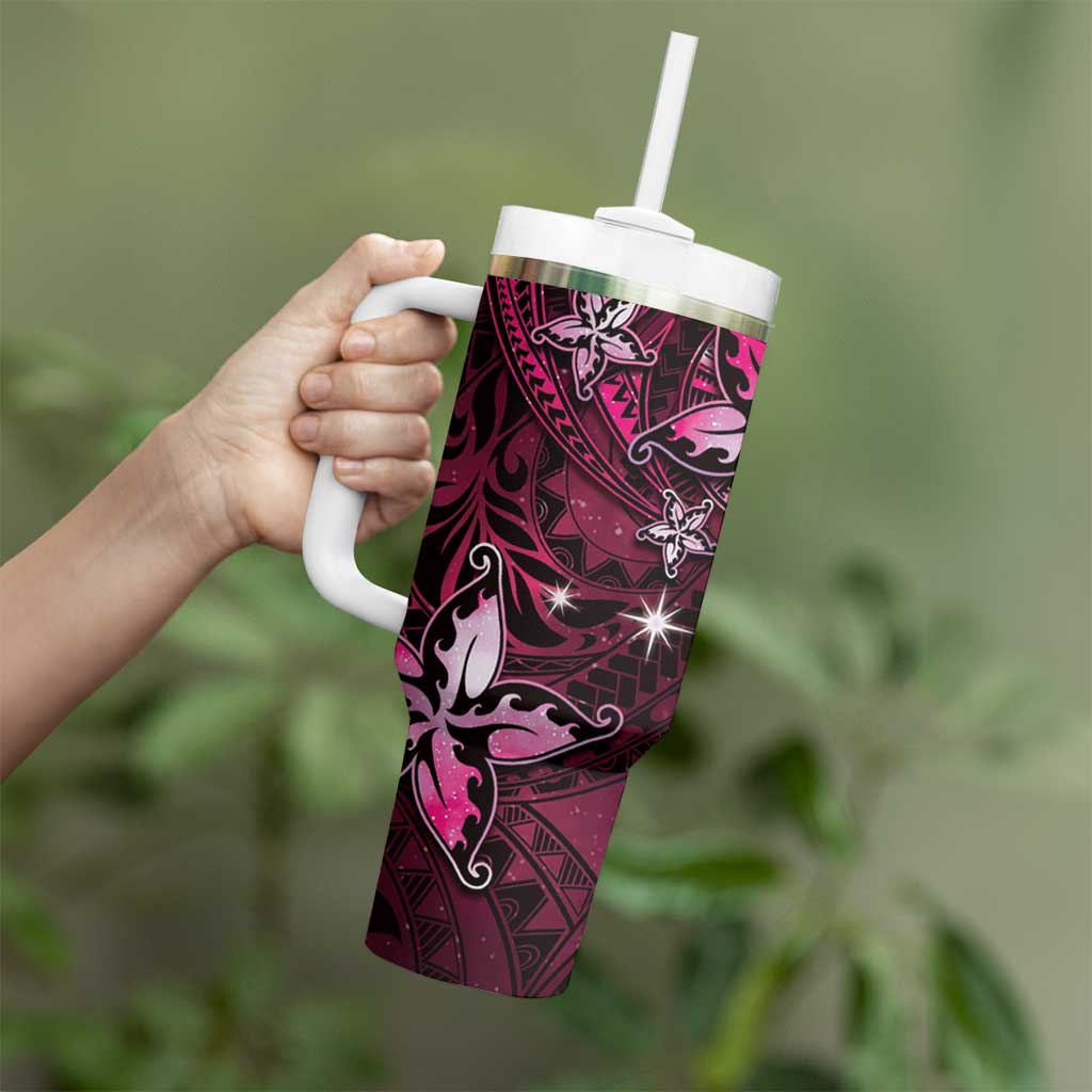 Hawaii Makahiki Season Tumbler With Handle Floral Tribal Tattoo Pink Galaxy LT05 - Polynesian Pride