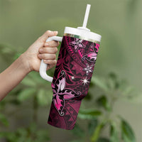 Hawaii Makahiki Season Tumbler With Handle Floral Tribal Tattoo Pink Galaxy LT05 - Polynesian Pride