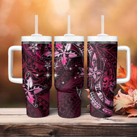 Hawaii Makahiki Season Tumbler With Handle Floral Tribal Tattoo Pink Galaxy LT05 - Polynesian Pride