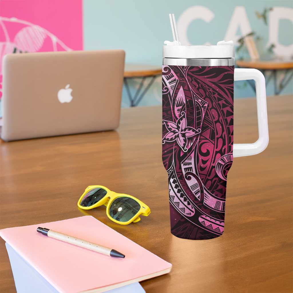 Hawaii Makahiki Season Tumbler With Handle Floral Tribal Tattoo Pink Galaxy LT05 - Polynesian Pride