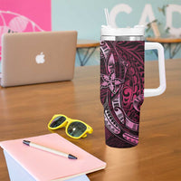 Hawaii Makahiki Season Tumbler With Handle Floral Tribal Tattoo Pink Galaxy LT05 - Polynesian Pride
