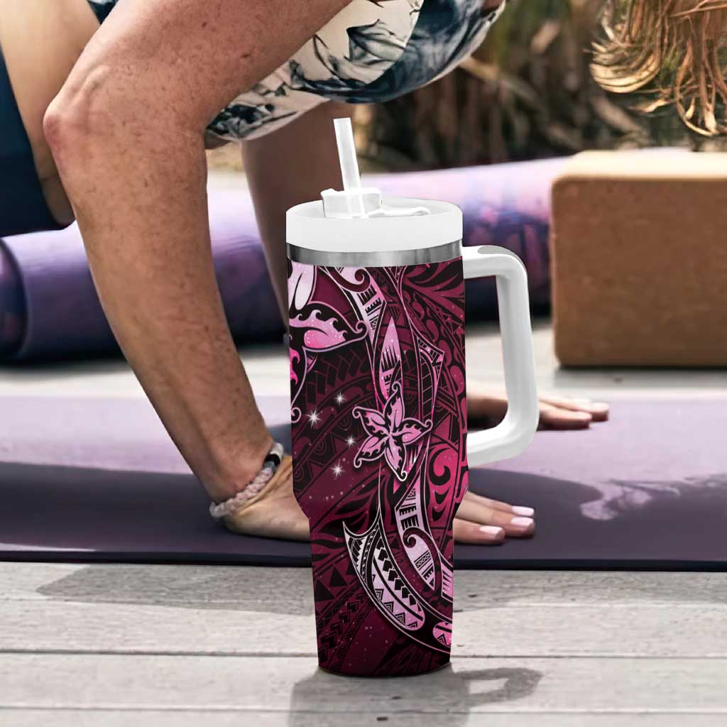 Hawaii Makahiki Season Tumbler With Handle Floral Tribal Tattoo Pink Galaxy LT05 - Polynesian Pride