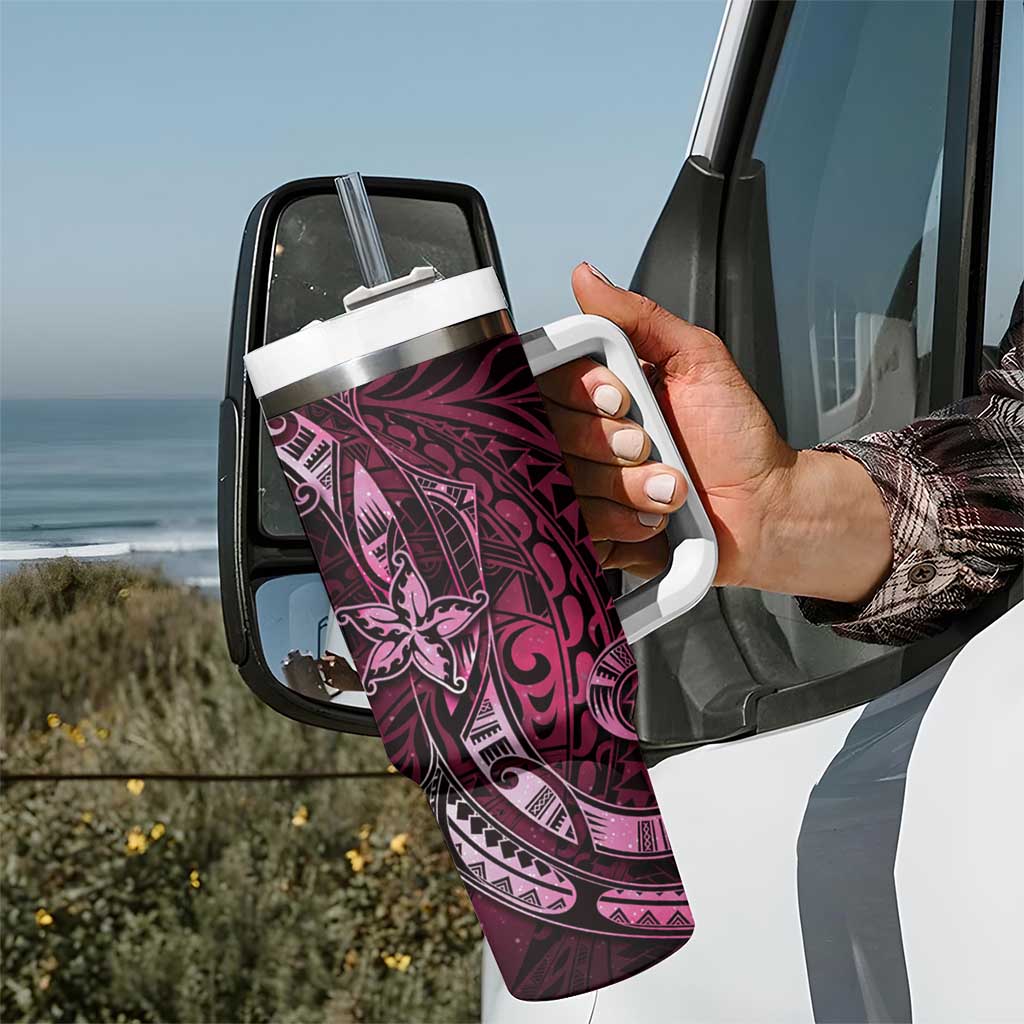 Hawaii Makahiki Season Tumbler With Handle Floral Tribal Tattoo Pink Galaxy LT05 - Polynesian Pride