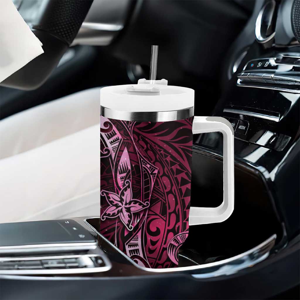 Hawaii Makahiki Season Tumbler With Handle Floral Tribal Tattoo Pink Galaxy LT05 - Polynesian Pride