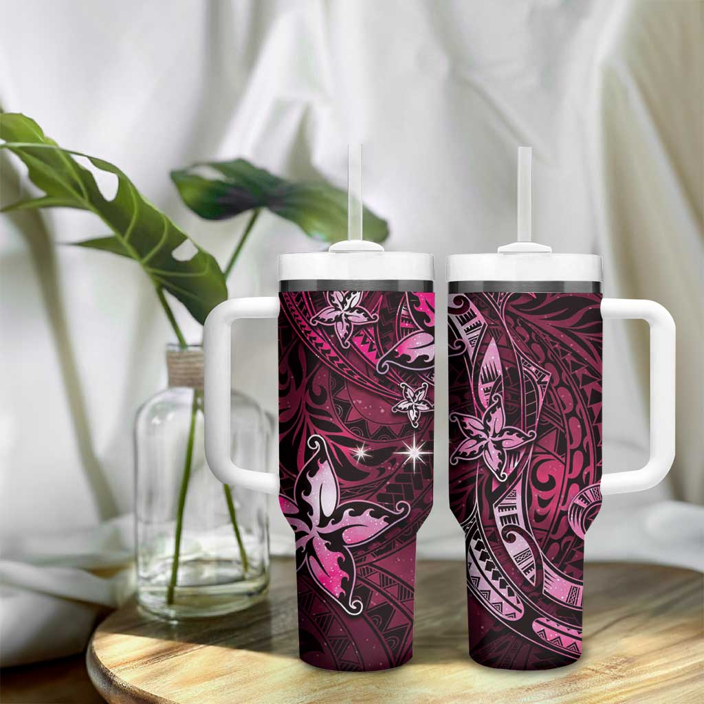 Hawaii Makahiki Season Tumbler With Handle Floral Tribal Tattoo Pink Galaxy LT05 - Polynesian Pride