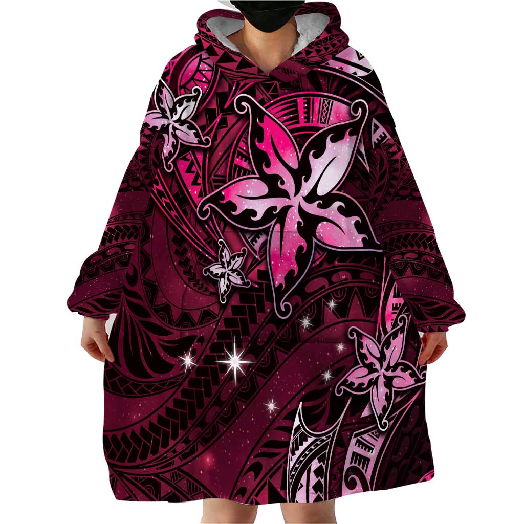 Hawaii Makahiki Season Wearable Blanket Hoodie Floral Tribal Tattoo Pink Galaxy LT05 - Polynesian Pride