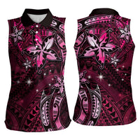 Hawaii Makahiki Season Women Sleeveless Polo Shirt Floral Tribal Tattoo Pink Galaxy LT05 - Polynesian Pride