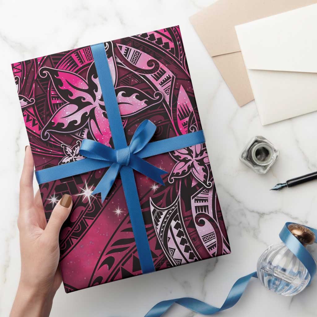 Hawaii Makahiki Season Wrapping Paper Floral Tribal Tattoo Pink Galaxy - Polynesian Pride