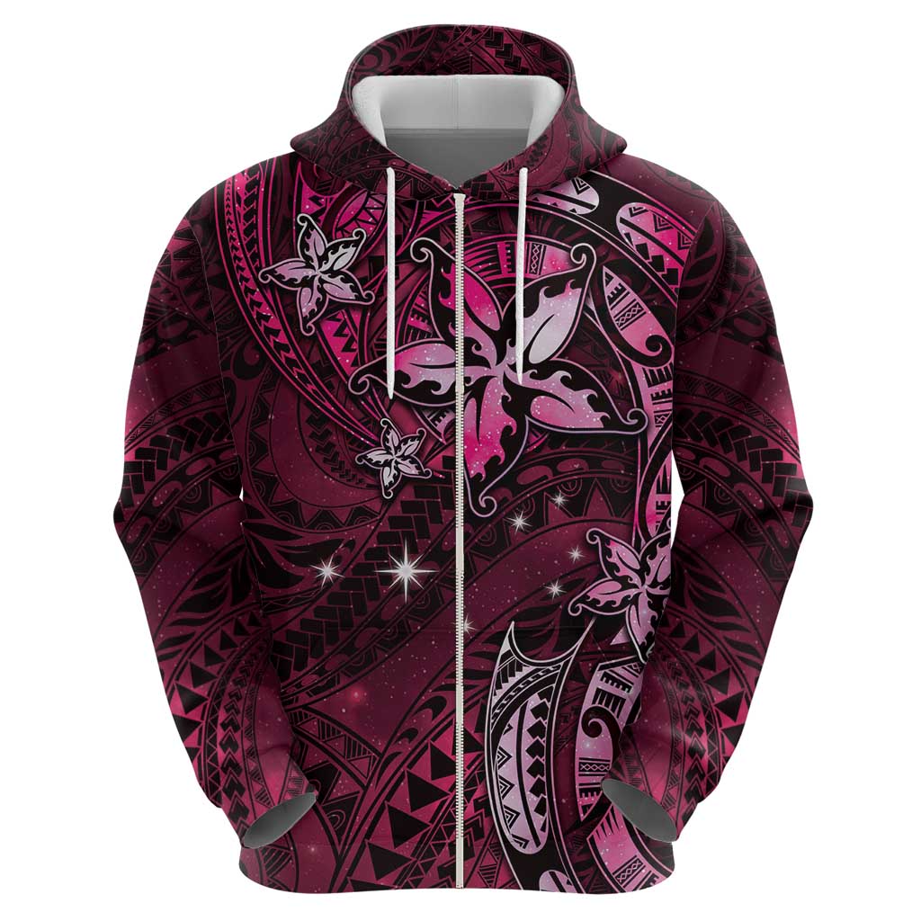 Hawaii Makahiki Season Zip Hoodie Floral Tribal Tattoo Pink Galaxy LT05 - Polynesian Pride