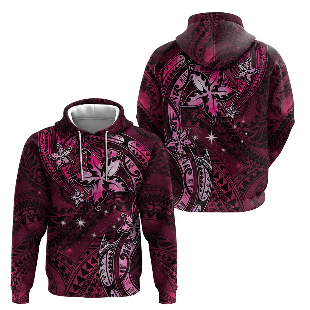 Hawaii Makahiki Season Zip Hoodie Floral Tribal Tattoo Pink Galaxy LT05 - Polynesian Pride