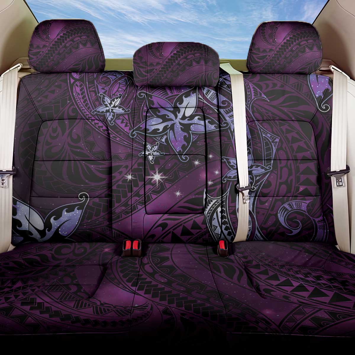 Hawaii Makahiki Season Back Car Seat Cover Floral Tribal Tattoo Purple Galaxy LT05 One Size Purple - Polynesian Pride