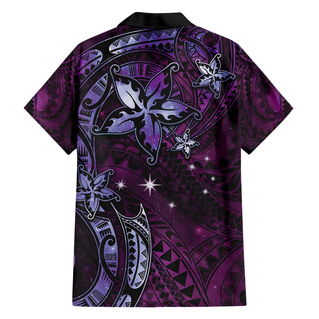 Hawaii Makahiki Season Family Matching Long Sleeve Bodycon Dress and Hawaiian Shirt Floral Tribal Tattoo Purple Galaxy LT05 - Polynesian Pride