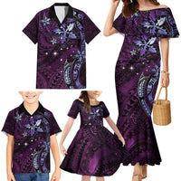 Hawaii Makahiki Season Family Matching Mermaid Dress and Hawaiian Shirt Floral Tribal Tattoo Purple Galaxy LT05 - Polynesian Pride