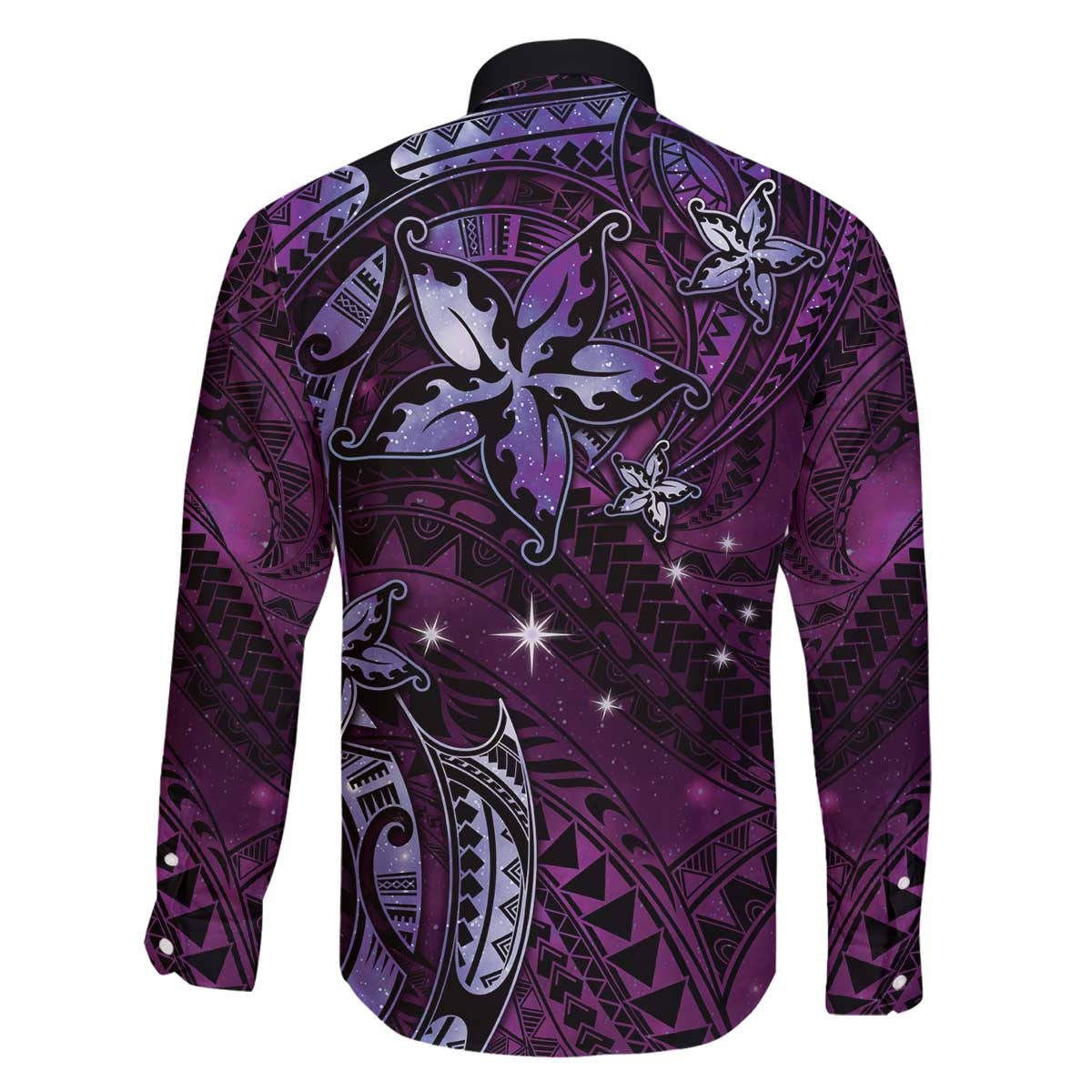 Hawaii Makahiki Season Family Matching Off The Shoulder Long Sleeve Dress and Hawaiian Shirt Floral Tribal Tattoo Purple Galaxy LT05 - Polynesian Pride