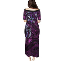 Hawaii Makahiki Season Family Matching Puletasi and Hawaiian Shirt Floral Tribal Tattoo Purple Galaxy LT05 - Polynesian Pride