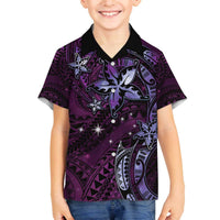 Hawaii Makahiki Season Family Matching Puletasi and Hawaiian Shirt Floral Tribal Tattoo Purple Galaxy LT05 Son's Shirt Purple - Polynesian Pride