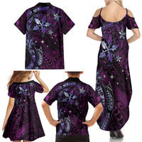 Hawaii Makahiki Season Family Matching Summer Maxi Dress and Hawaiian Shirt Floral Tribal Tattoo Purple Galaxy LT05 - Polynesian Pride