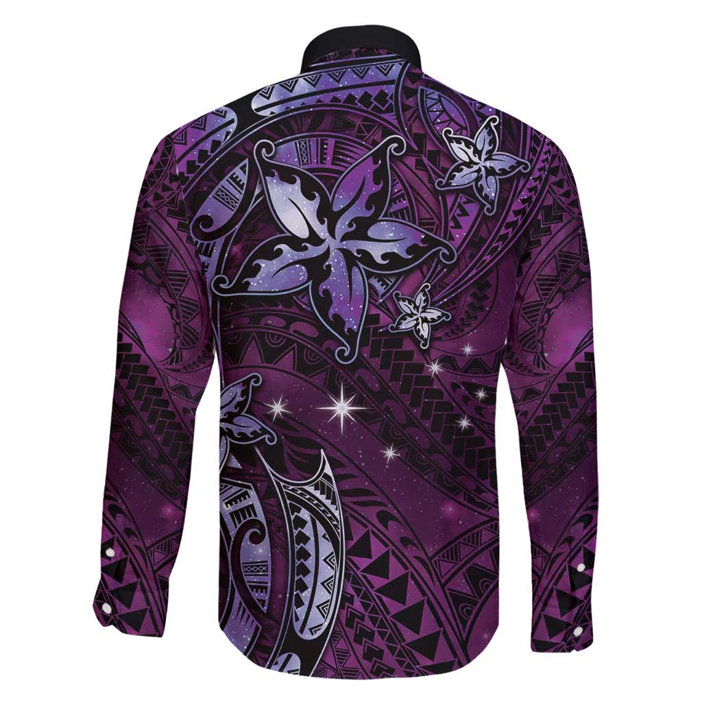 Hawaii Makahiki Season Family Matching Tank Maxi Dress and Hawaiian Shirt Floral Tribal Tattoo Purple Galaxy LT05 - Polynesian Pride