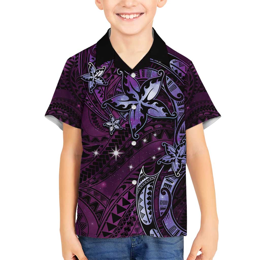 Hawaii Makahiki Season Family Matching Tank Maxi Dress and Hawaiian Shirt Floral Tribal Tattoo Purple Galaxy LT05 Son's Shirt Purple - Polynesian Pride