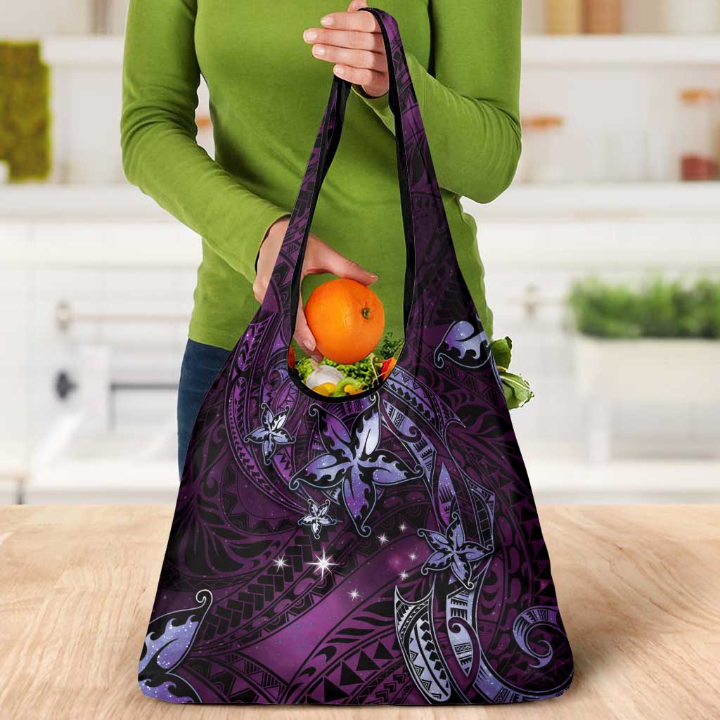 Hawaii Makahiki Season Grocery Bag Floral Tribal Tattoo Purple Galaxy LT05 - Polynesian Pride