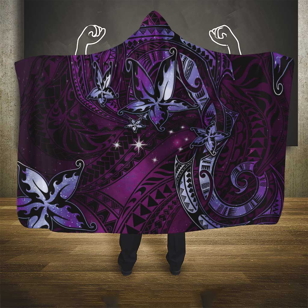 Hawaii Makahiki Season Hooded Blanket Floral Tribal Tattoo Purple Galaxy LT05 - Polynesian Pride