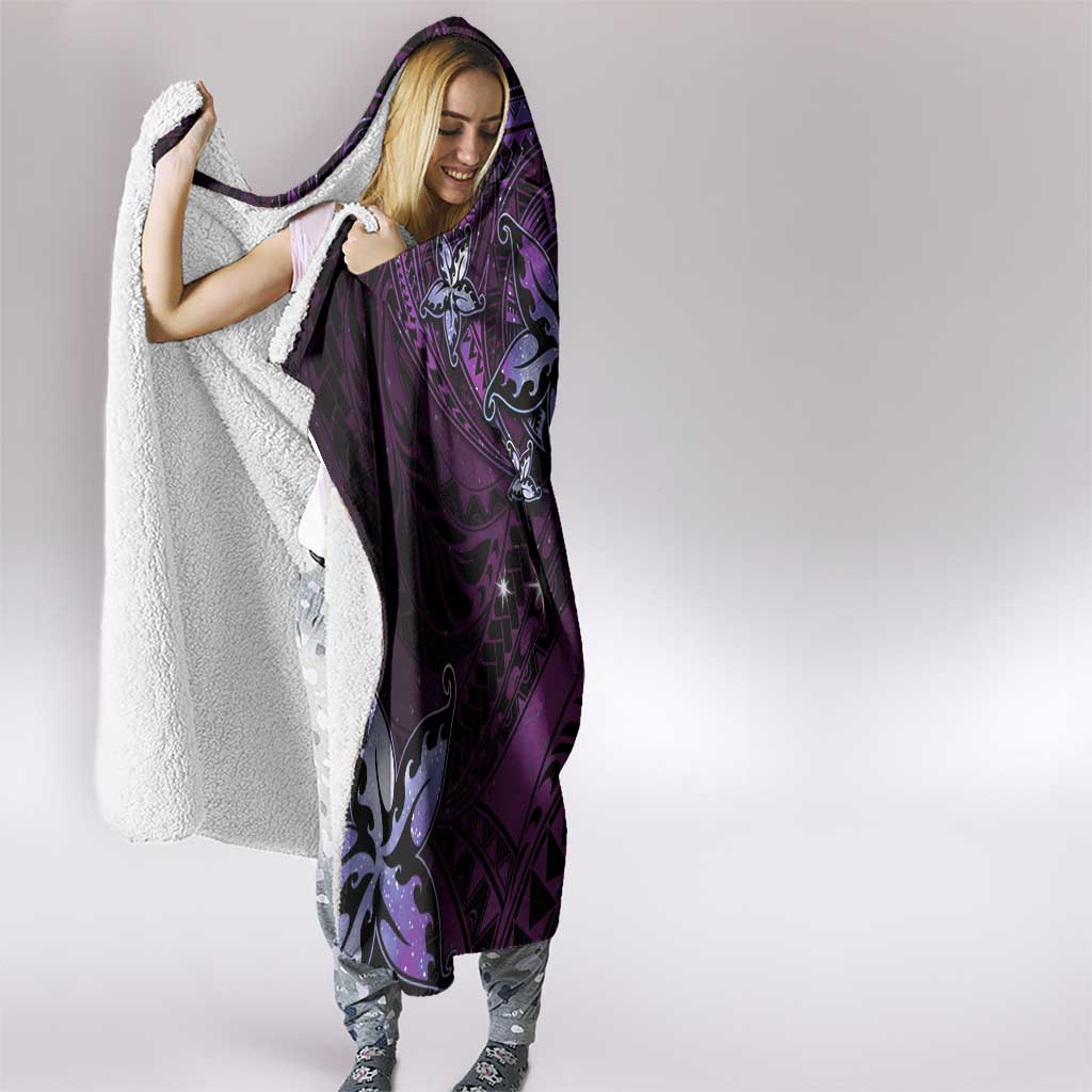 Hawaii Makahiki Season Hooded Blanket Floral Tribal Tattoo Purple Galaxy LT05 - Polynesian Pride