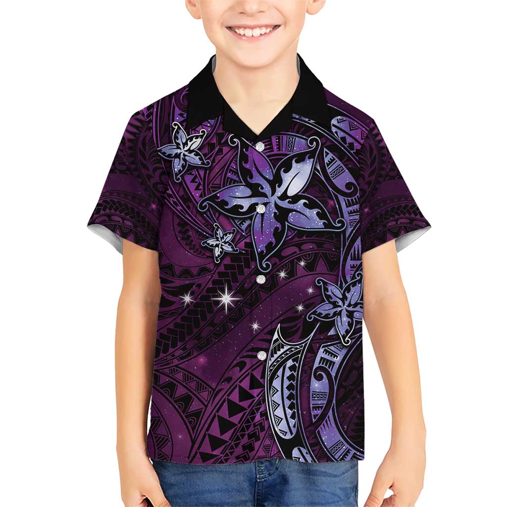 Hawaii Makahiki Season Kid Hawaiian Shirt Floral Tribal Tattoo Purple Galaxy LT05 Kid Purple - Polynesian Pride