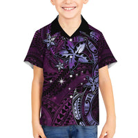 Hawaii Makahiki Season Kid Hawaiian Shirt Floral Tribal Tattoo Purple Galaxy LT05 Kid Purple - Polynesian Pride
