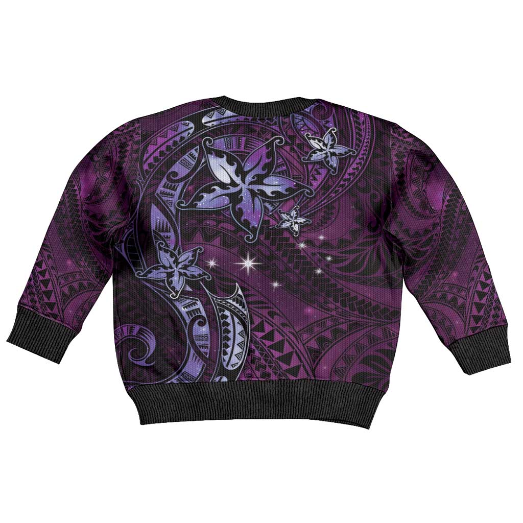 Hawaii Makahiki Season Kid Ugly Christmas Sweater Floral Tribal Tattoo Purple Galaxy LT05 - Polynesian Pride