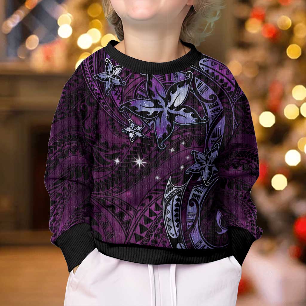Hawaii Makahiki Season Kid Ugly Christmas Sweater Floral Tribal Tattoo Purple Galaxy LT05 - Polynesian Pride